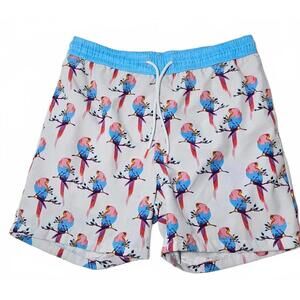Public Record Men's Colorful Parrot Print Swim Trunks Size Medium